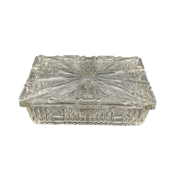 Vtg Rectangular Clear Glass Divided Trinket Dish With Lid 6.5"L x 4.5"W x 2"H - Picture 1 of 7